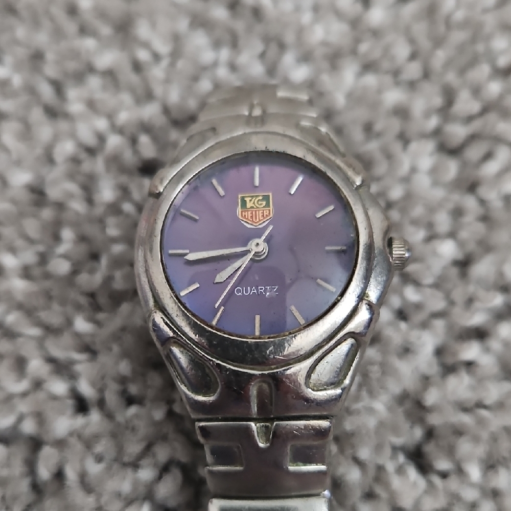 Tag Heuer Silver Stainless Steel Watch with Purple Dial